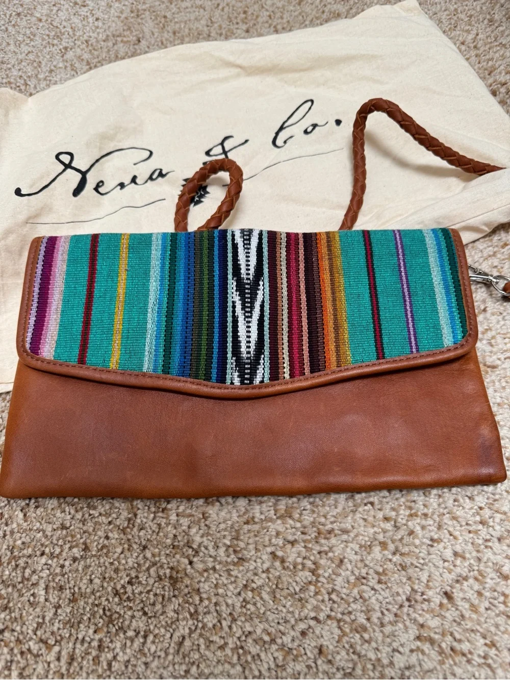 Nena & Co. Date Night Clutch Woven and Leather Flap Crossbody Bag